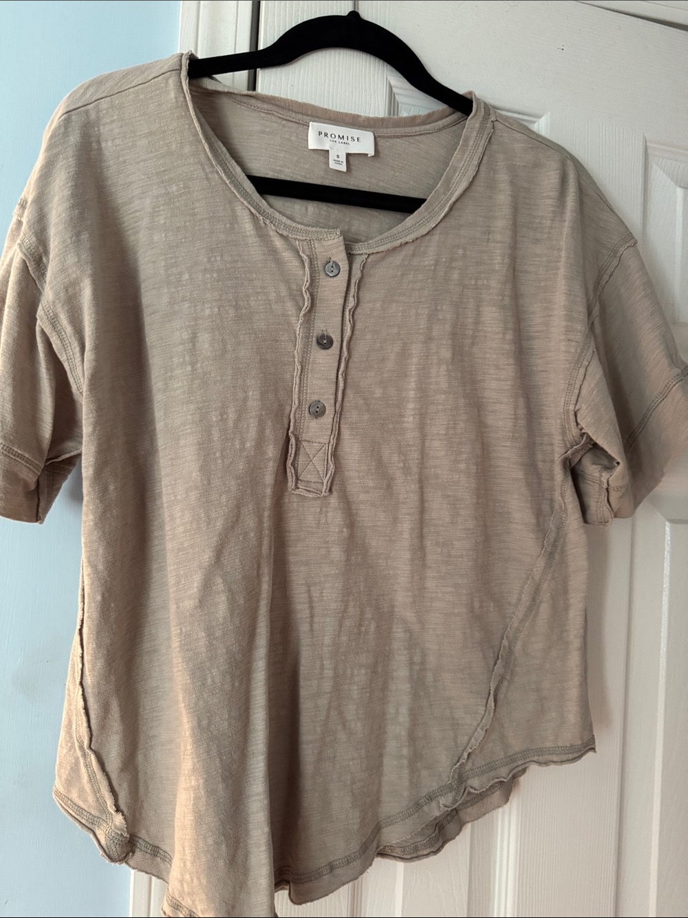 Promise Taupe Short Sleeve Henley Top